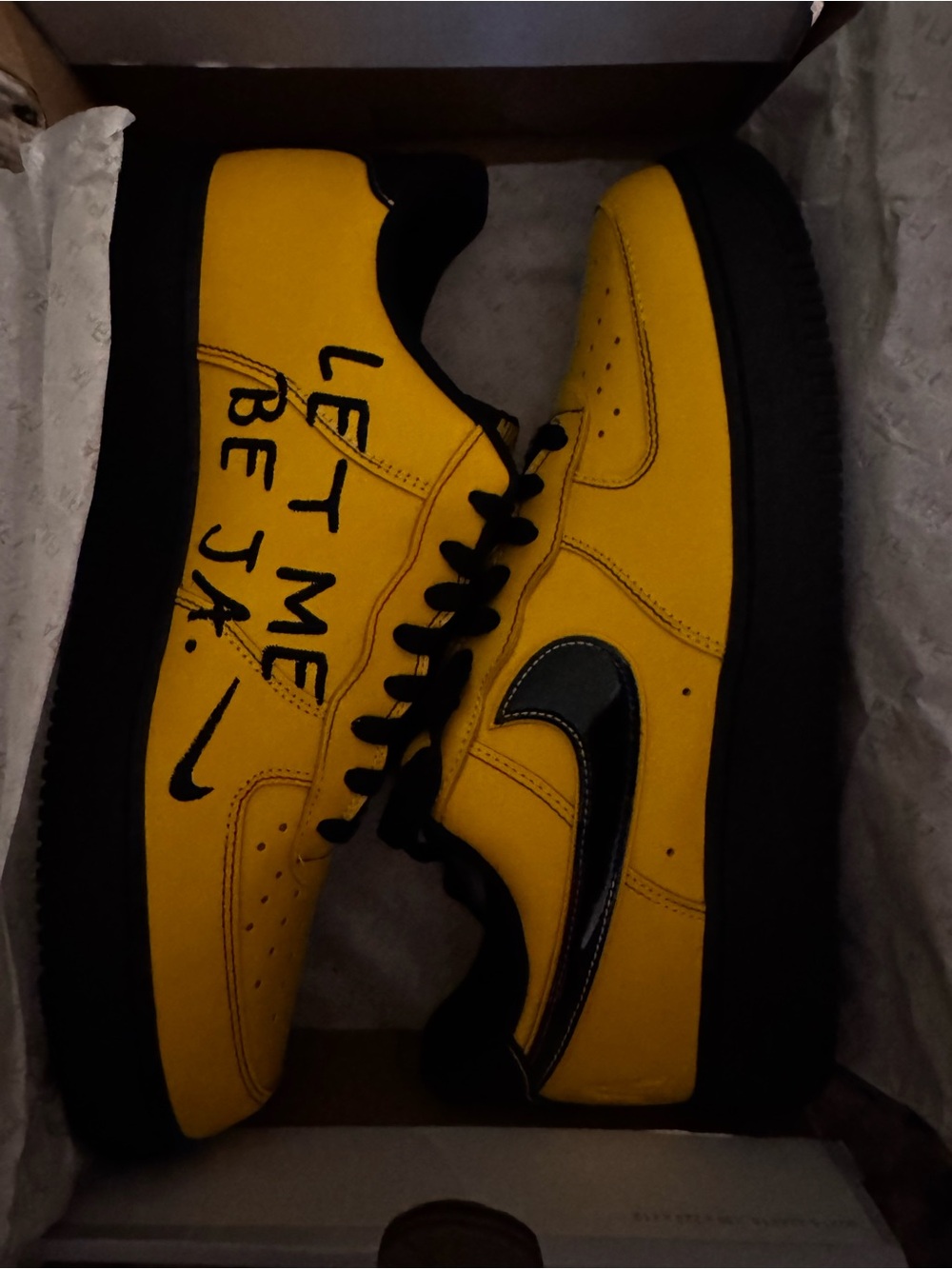 Nike Yellow and Black Low-Top Sneakers with Script Detail